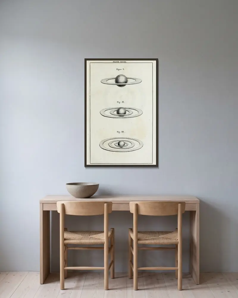 Eine originale Theorie oder neue Hypothese des Universums, Tafel XXVIII von Thomas Wright gerahmt an einer Wand