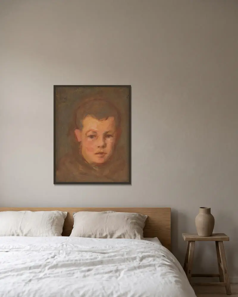 Knabenkopf von Milan Thomka Mitrovský gerahmt an einer Wand