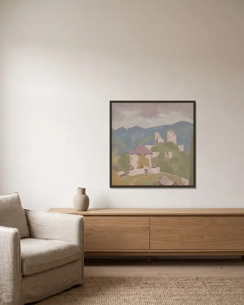 Landschaft mit Ruinen von Milan Thomka Mitrovský gerahmt an einer Wand