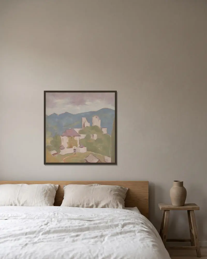 Landschaft mit Ruinen von Milan Thomka Mitrovský gerahmt an einer Wand