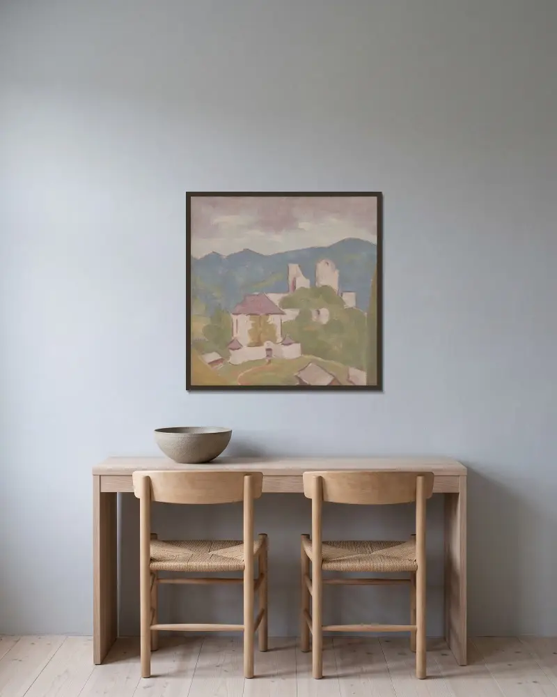Landschaft mit Ruinen von Milan Thomka Mitrovský gerahmt an einer Wand