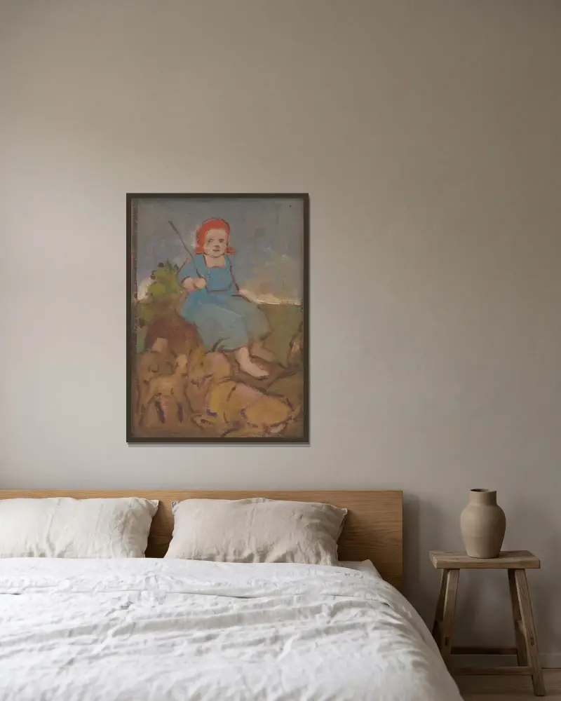 Die Hirtin von Milan Thomka Mitrovský gerahmt an einer Wand