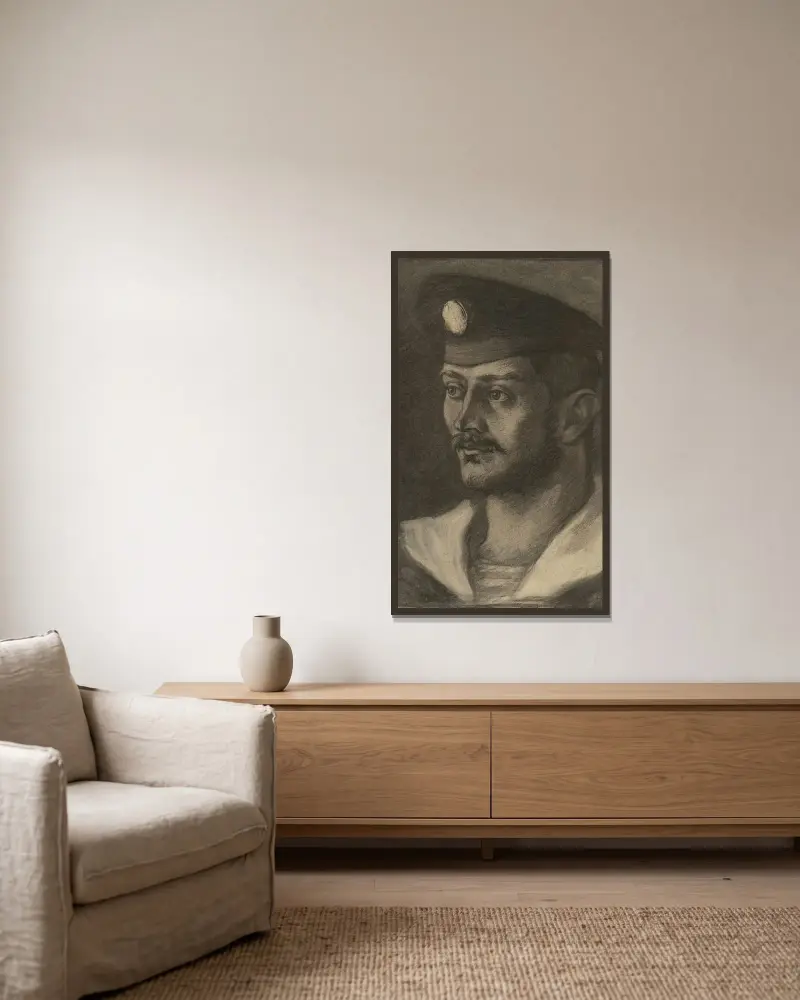 Porträtkopfstudie eines Seemanns von Milan Thomka Mitrovský gerahmt an einer Wand