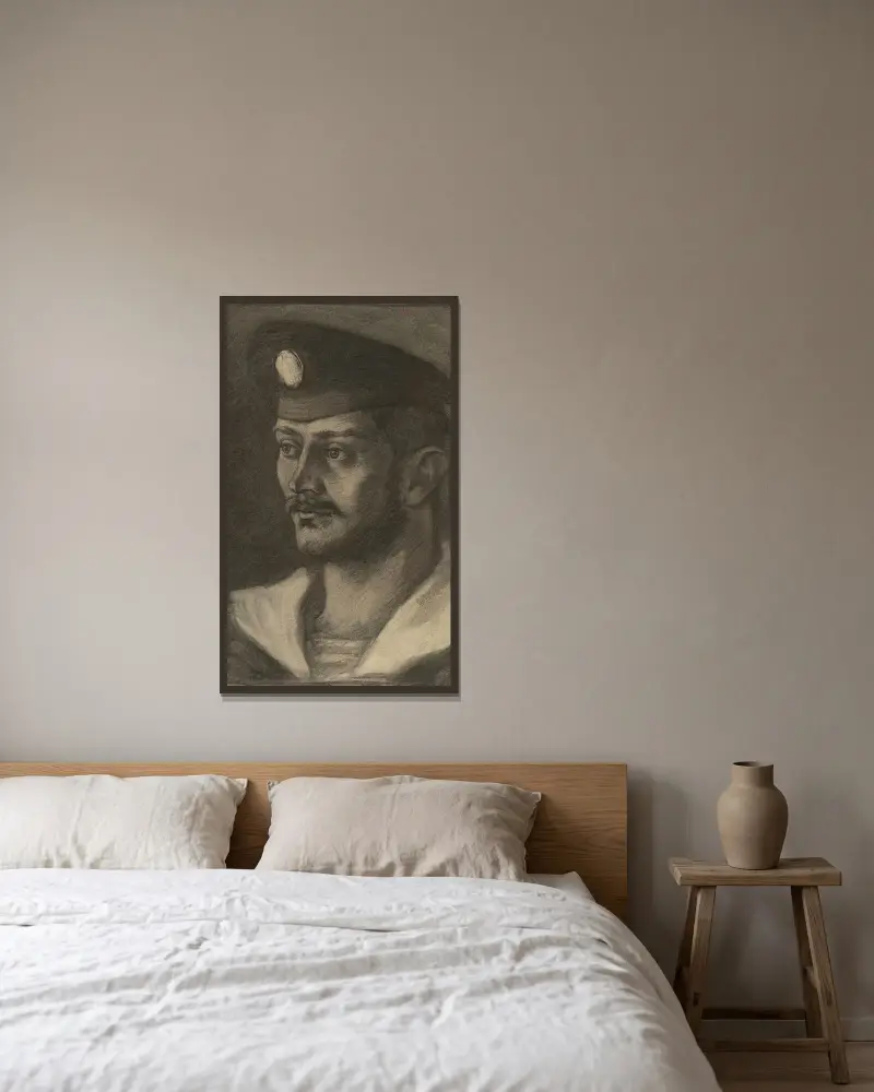 Porträtkopfstudie eines Seemanns von Milan Thomka Mitrovský gerahmt an einer Wand