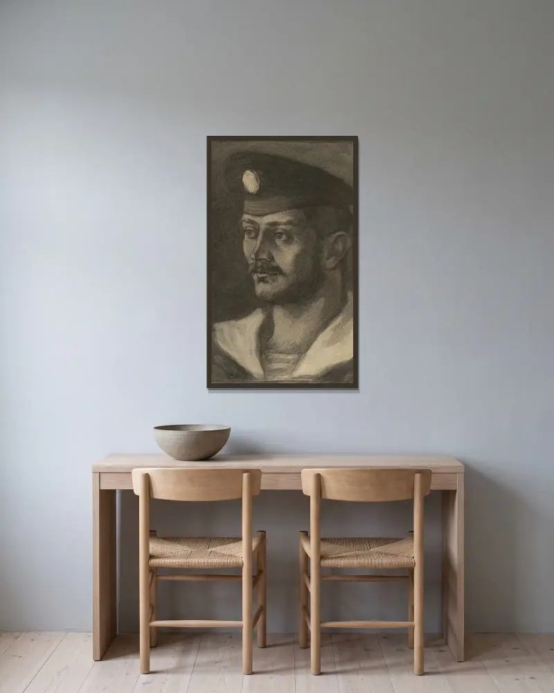 Porträtkopfstudie eines Seemanns von Milan Thomka Mitrovský gerahmt an einer Wand