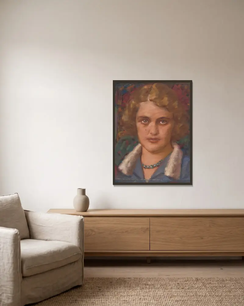 Portrait of a Girl with Beads av Milan Thomka Mitrovský inramad på en vägg