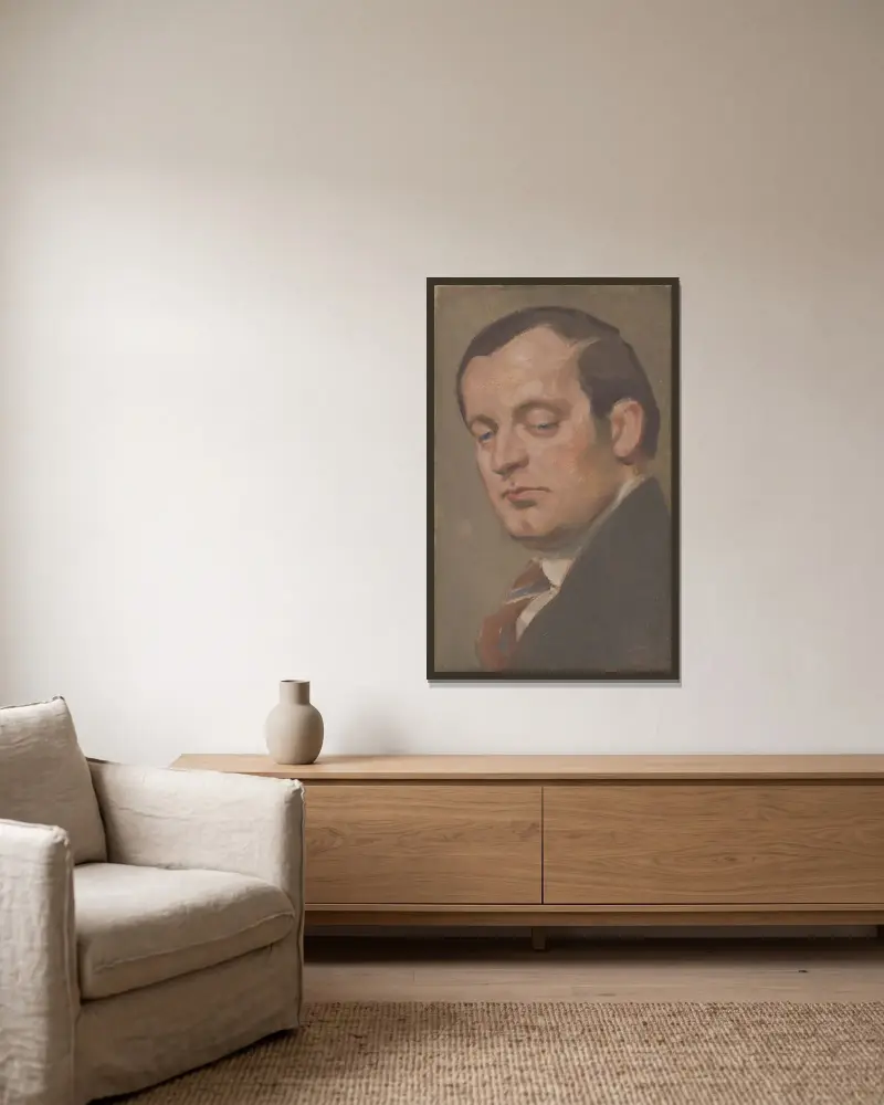 Porträt eines Mannes mit Krawatte von Milan Thomka Mitrovský gerahmt an einer Wand