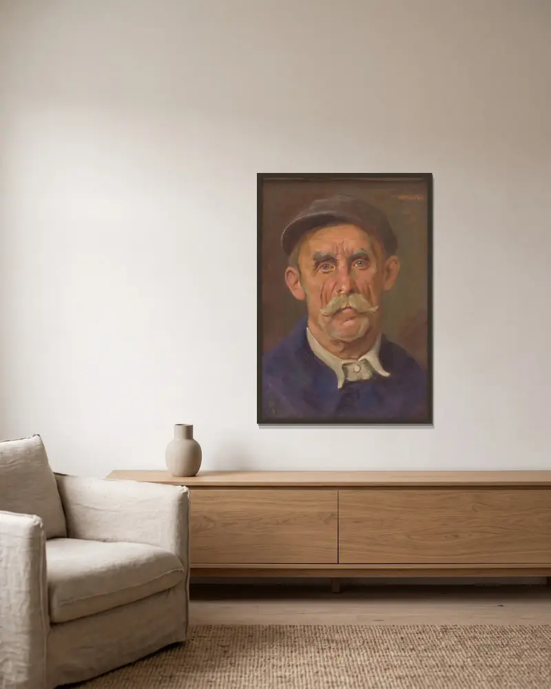 Porträt eines Arbeiters von Milan Thomka Mitrovský gerahmt an einer Wand