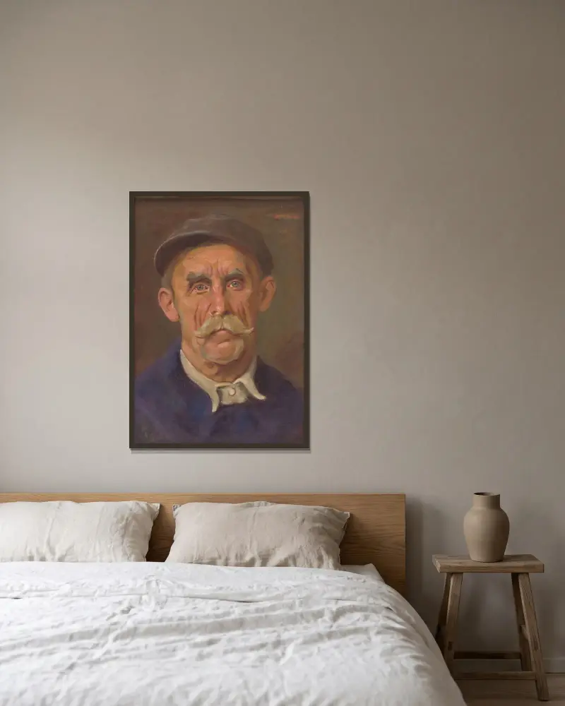 Porträt eines Arbeiters von Milan Thomka Mitrovský gerahmt an einer Wand