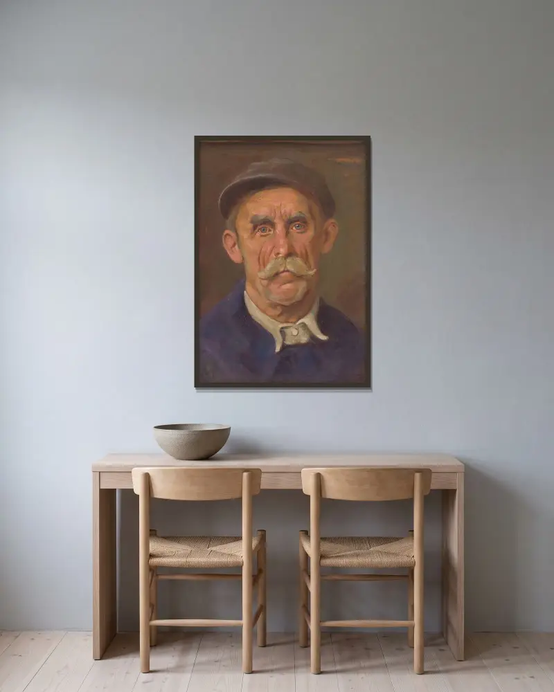 Porträt eines Arbeiters von Milan Thomka Mitrovský gerahmt an einer Wand