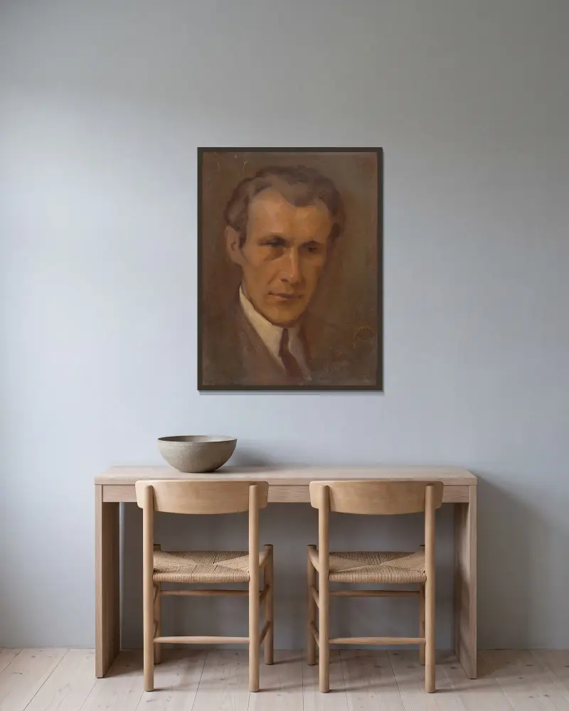 Portrait of a Young Man av Milan Thomka Mitrovský inramad på en vägg