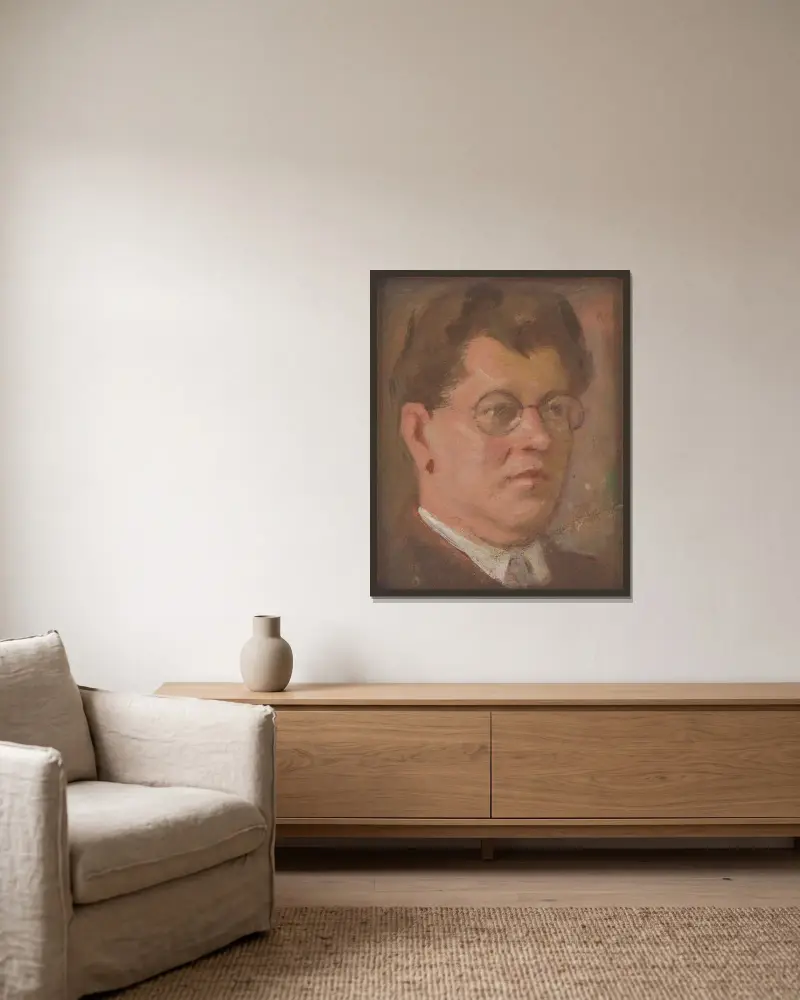 Bildnis eines unbekannten Mannes von Milan Thomka Mitrovský gerahmt an einer Wand