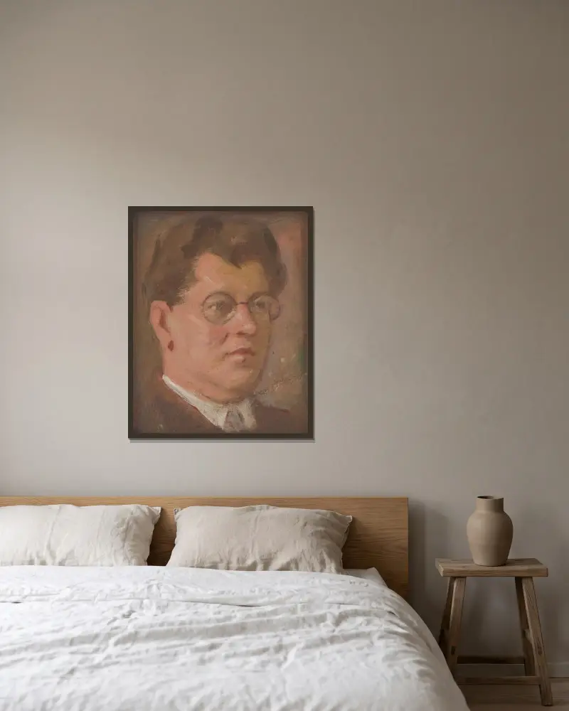 Bildnis eines unbekannten Mannes von Milan Thomka Mitrovský gerahmt an einer Wand
