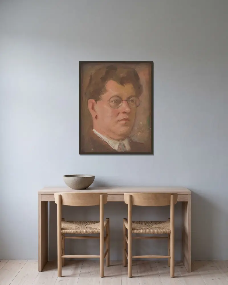 Bildnis eines unbekannten Mannes von Milan Thomka Mitrovský gerahmt an einer Wand