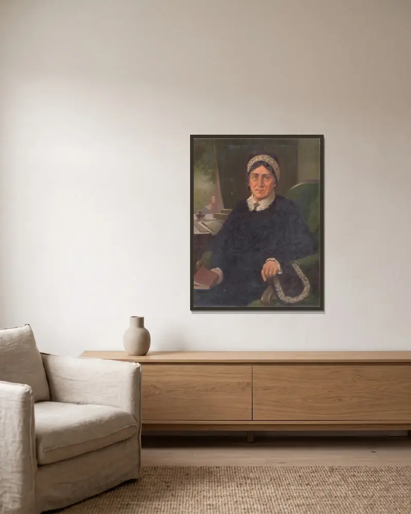 Portrait of E. M. Šoltésová av Milan Thomka Mitrovský inramad på en vägg
