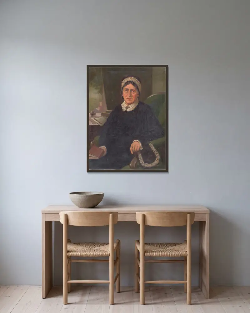 Portrait of E. M. Šoltésová av Milan Thomka Mitrovský inramad på en vägg