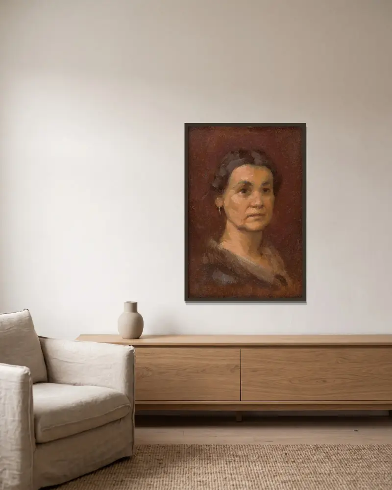 Porträt von Frau Šrobárová von Milan Thomka Mitrovský gerahmt an einer Wand