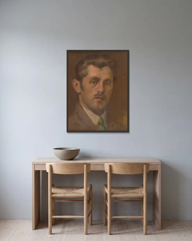 Porträtt av P. Trunkát av Milan Thomka Mitrovský inramad på en vägg