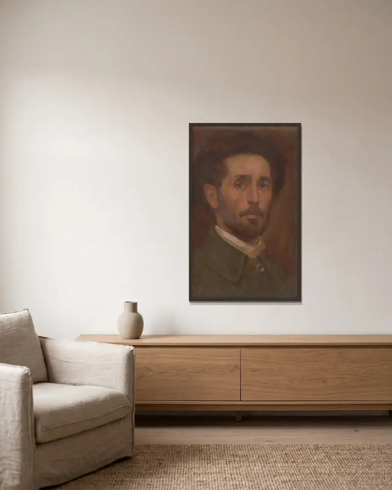 Selbstporträt von Milan Thomka Mitrovský gerahmt an einer Wand