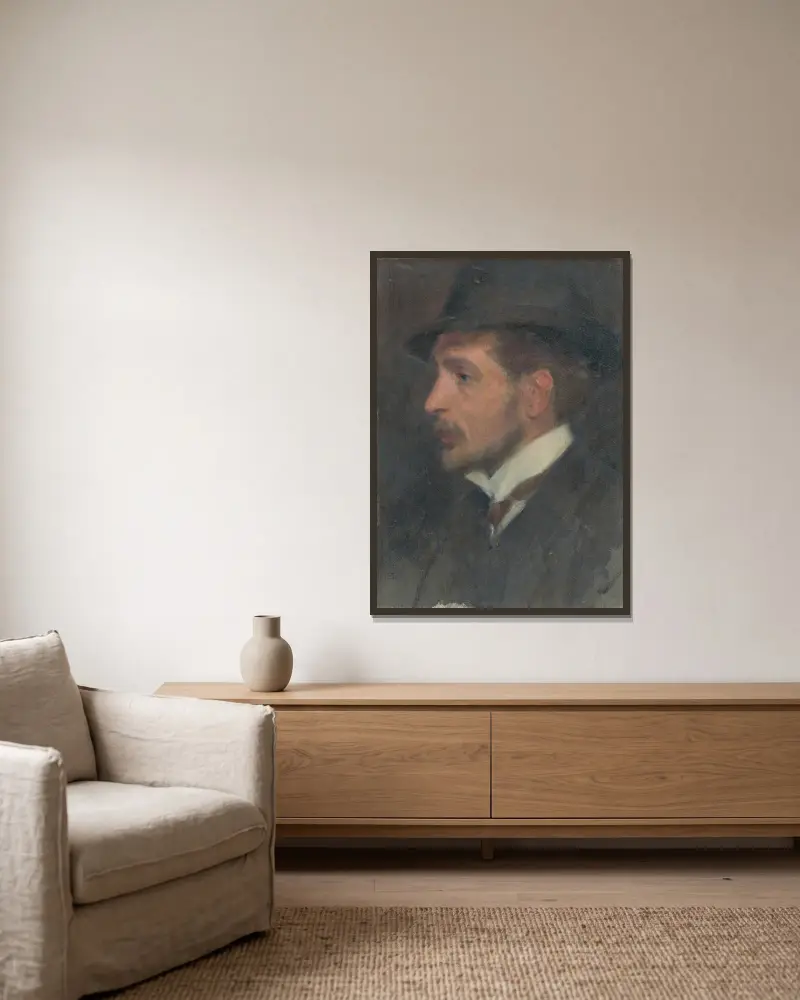 Self-Portrait from Profile in a Hat av Milan Thomka Mitrovský inramad på en vägg