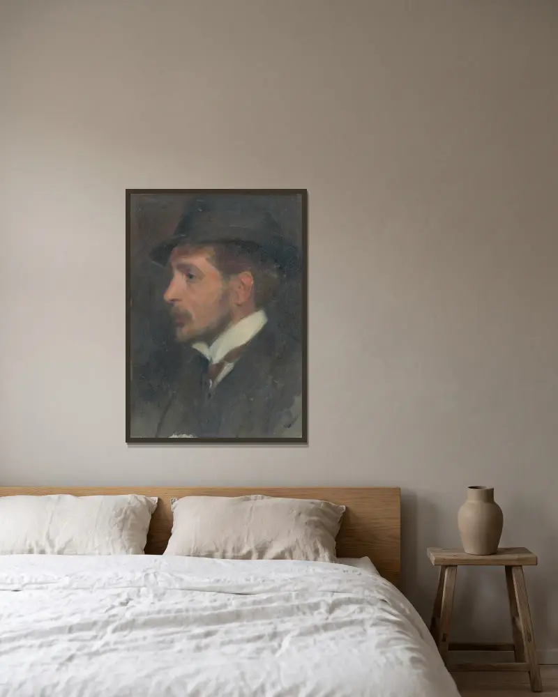 Self-Portrait from Profile in a Hat av Milan Thomka Mitrovský inramad på en vägg
