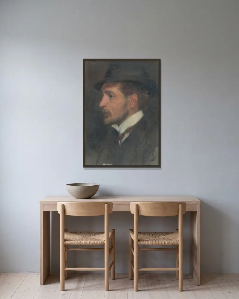Self-Portrait from Profile in a Hat av Milan Thomka Mitrovský inramad på en vägg