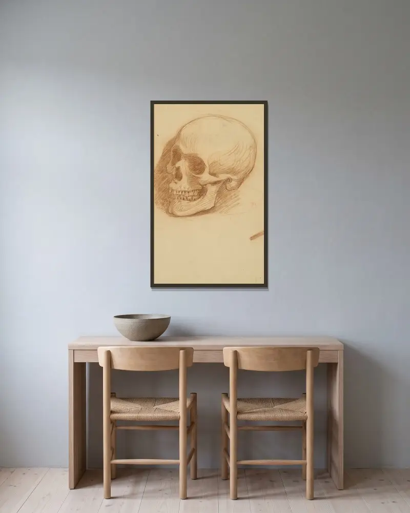 Schädelstudie von Milan Thomka Mitrovský gerahmt an einer Wand