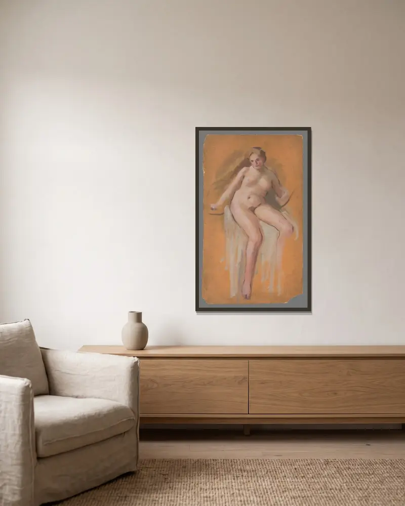 Studie zum Gemälde „Lady Godiva“ von Milan Thomka Mitrovský gerahmt an einer Wand
