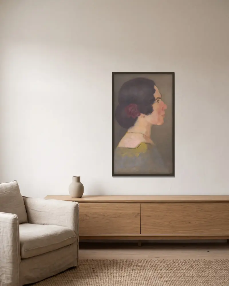 Studie zum Porträt der Künstlerin Jonášová von Milan Thomka Mitrovský gerahmt an einer Wand