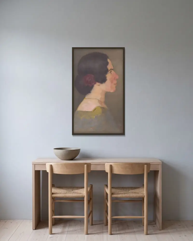 Studie zum Porträt der Künstlerin Jonášová von Milan Thomka Mitrovský gerahmt an einer Wand
