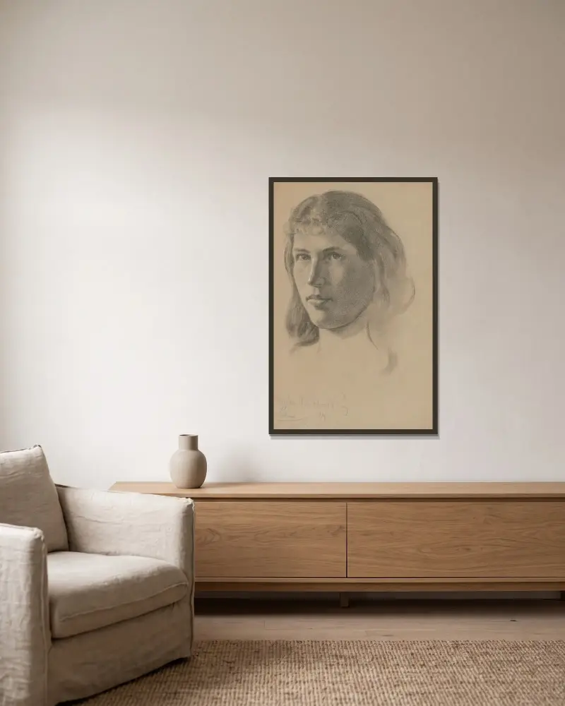 Studie eines Frauenkopfes – Nr. 2 von Milan Thomka Mitrovský gerahmt an einer Wand