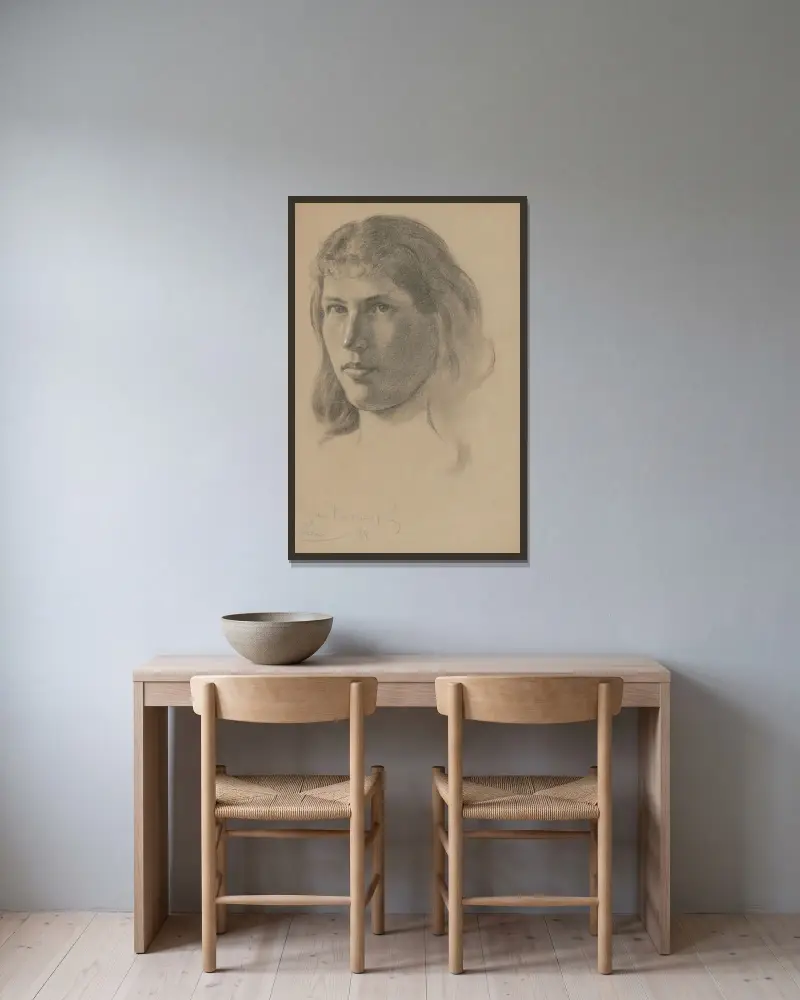 Studie eines Frauenkopfes – Nr. 2 von Milan Thomka Mitrovský gerahmt an einer Wand