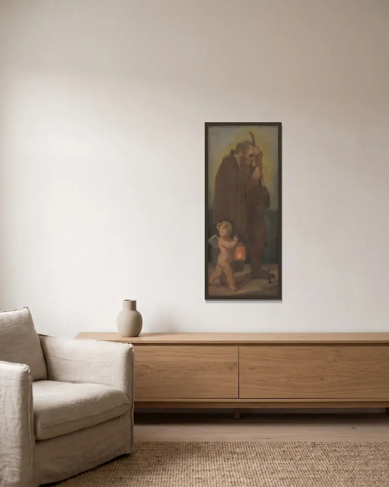Studie von Pilgern mit Schutzengel – Ahasver von Milan Thomka Mitrovský gerahmt an einer Wand