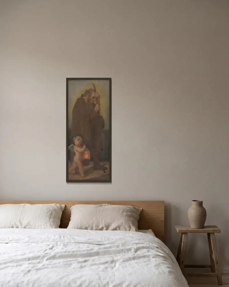 Studie von Pilgern mit Schutzengel – Ahasver von Milan Thomka Mitrovský gerahmt an einer Wand