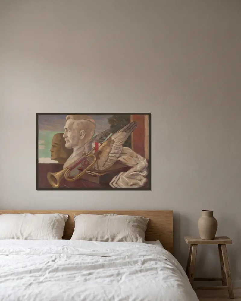 Symbolisches Stillleben von Milan Thomka Mitrovský gerahmt an einer Wand