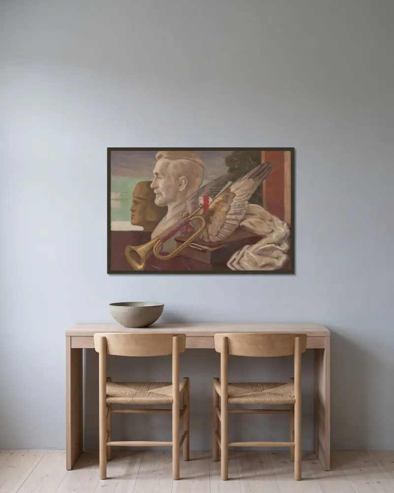 Symbolisches Stillleben von Milan Thomka Mitrovský gerahmt an einer Wand