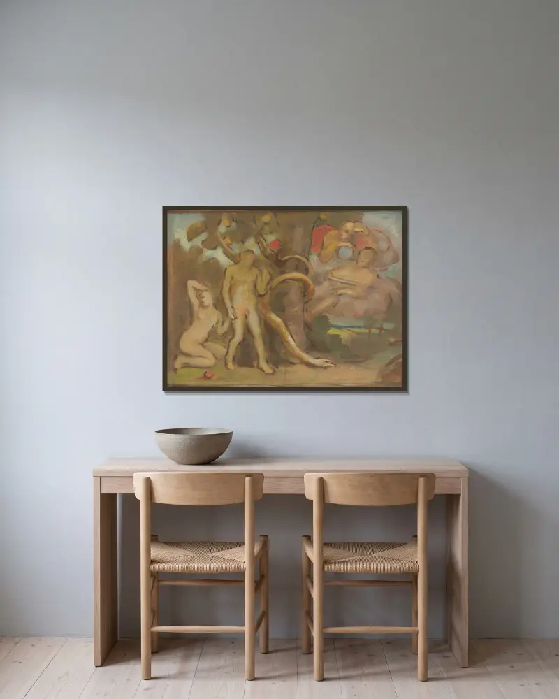 Temptation ‘Adam and Eve’ av Milan Thomka Mitrovský inramad på en vägg
