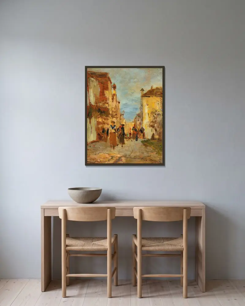 Eine Gasse in Venedig von Tina Blau gerahmt an einer Wand