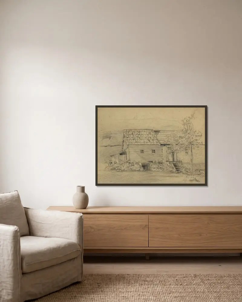 Bauernhaus in Nasswald von Tina Blau gerahmt an einer Wand