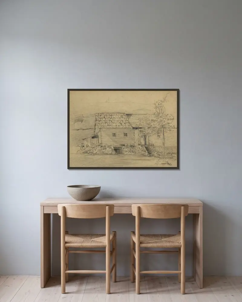 Bauernhaus in Nasswald von Tina Blau gerahmt an einer Wand