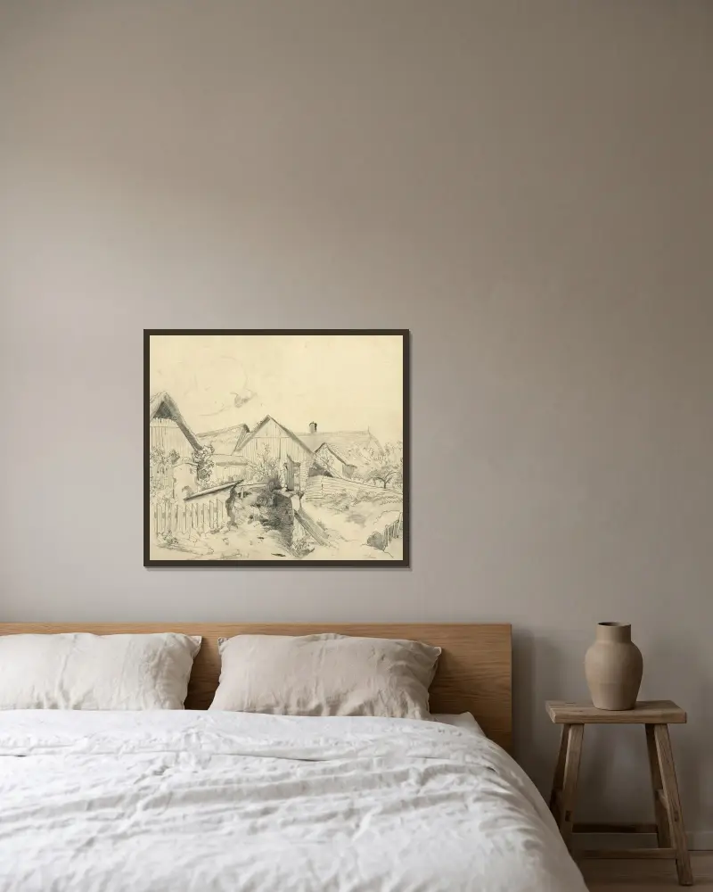 Bauernhäuser in Johnsbach von Tina Blau gerahmt an einer Wand