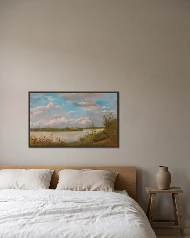 Donaulandschaft von Tina Blau gerahmt an einer Wand