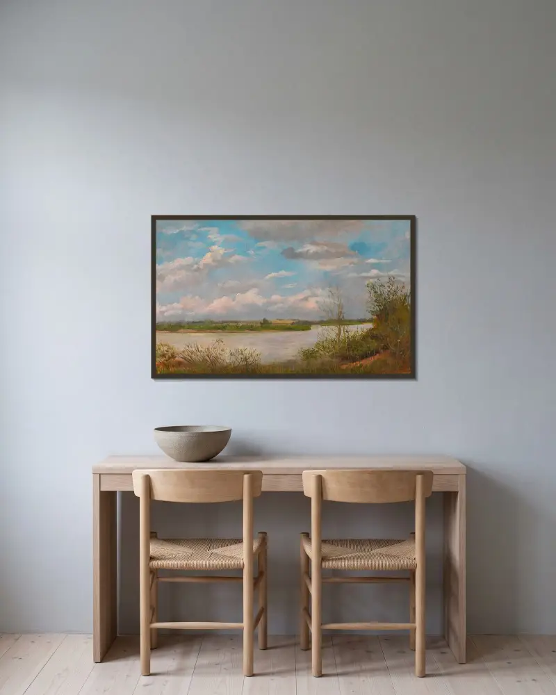 Donaulandschaft von Tina Blau gerahmt an einer Wand