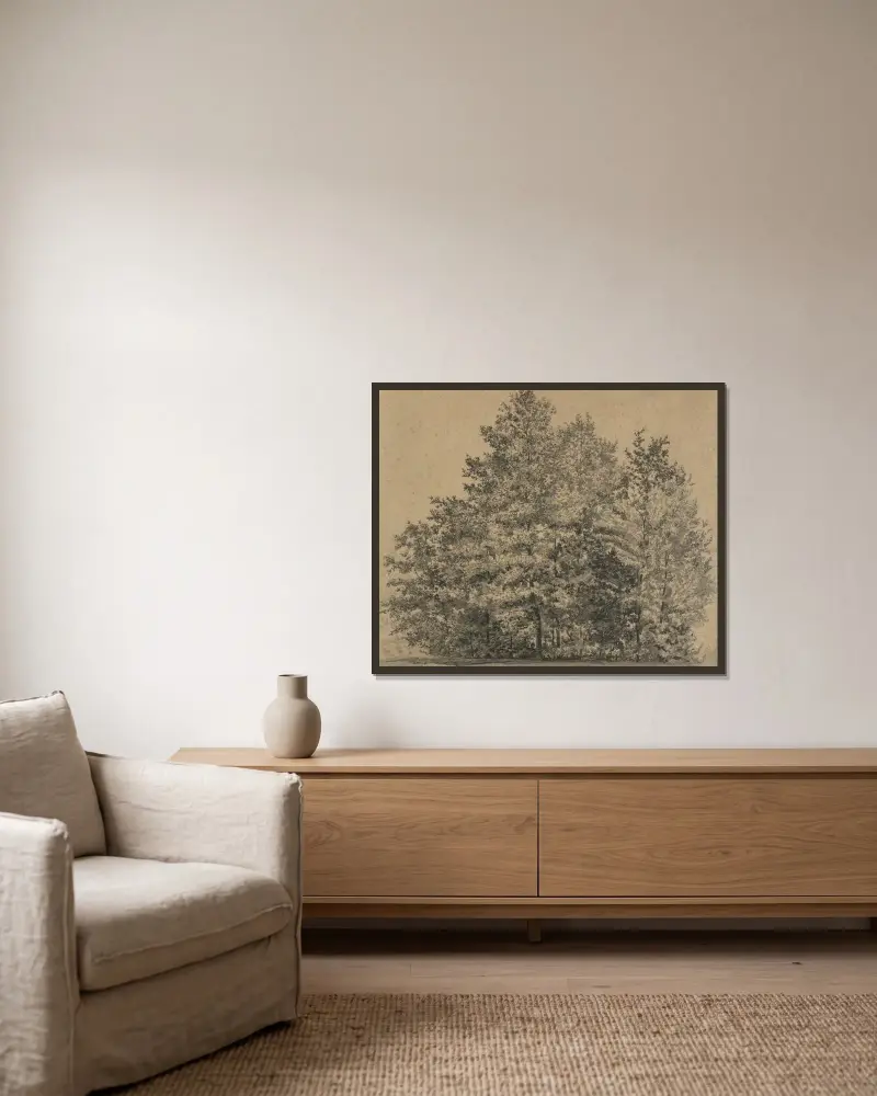 Große Baumstudie von Tina Blau gerahmt an einer Wand