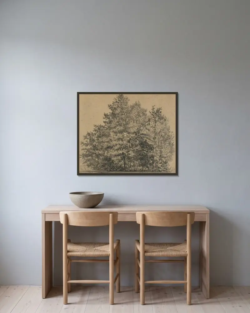 Große Baumstudie von Tina Blau gerahmt an einer Wand