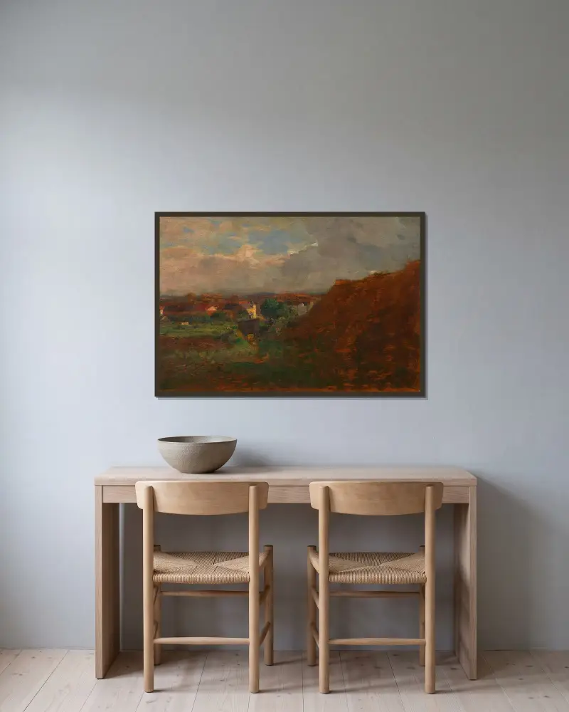 Sandgrube mit Blick auf Pötzleinsdorf von Tina Blau gerahmt an einer Wand