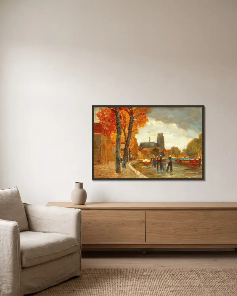 Szene in Dordrecht von Tina Blau gerahmt an einer Wand