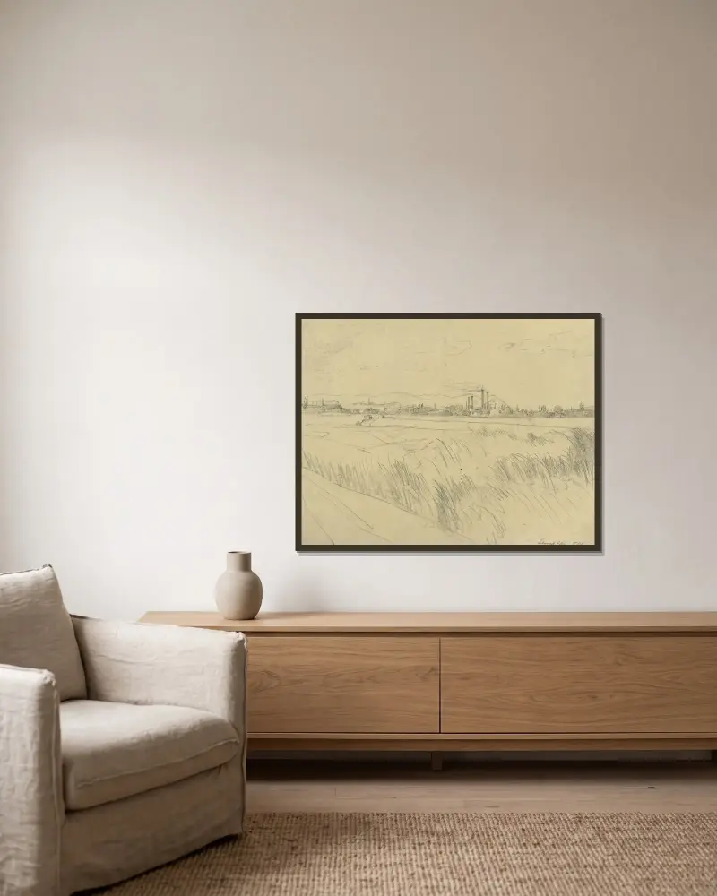 Schwechat von Tina Blau gerahmt an einer Wand