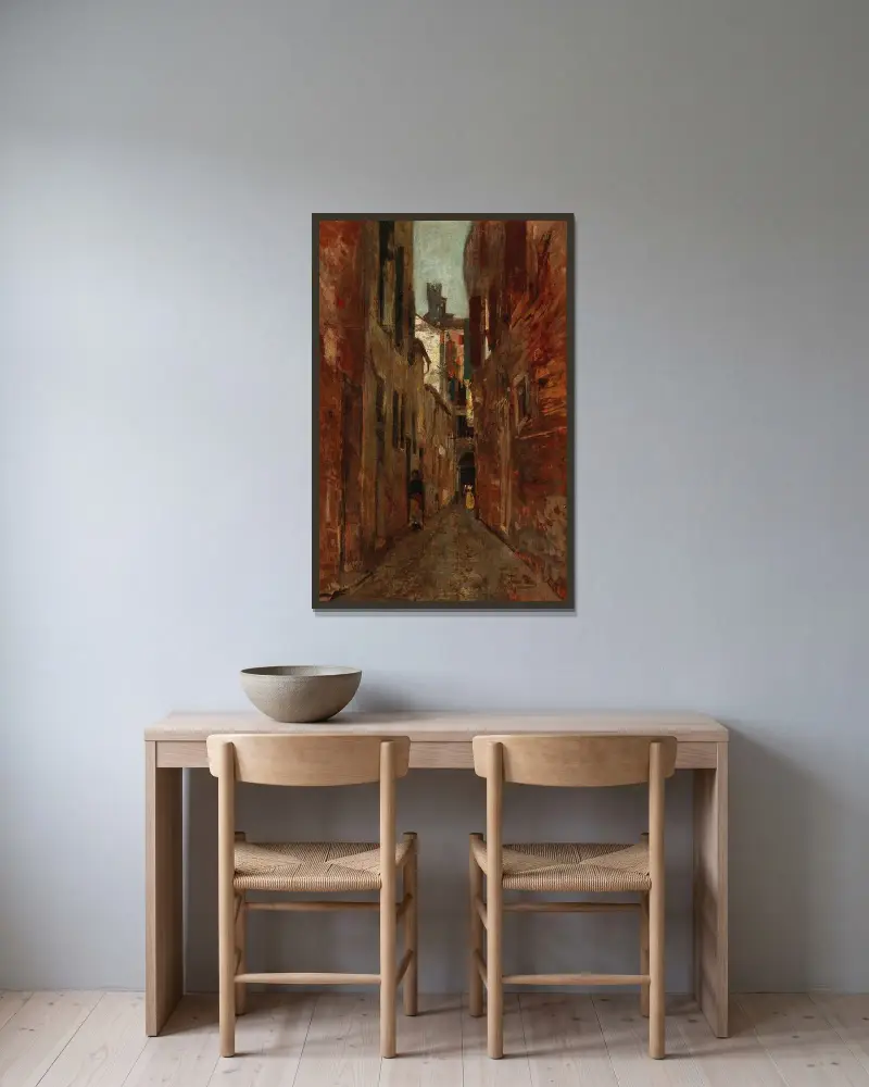Straßenszene in Venedig von Tina Blau gerahmt an einer Wand