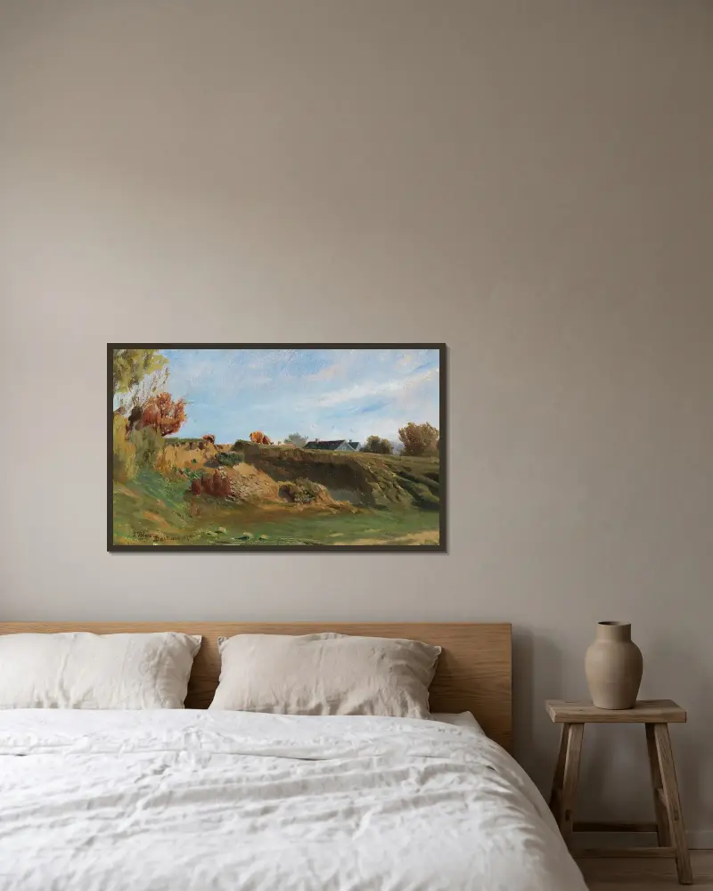 Sommerlandschaft bei Dachau von Tina Blau gerahmt an einer Wand